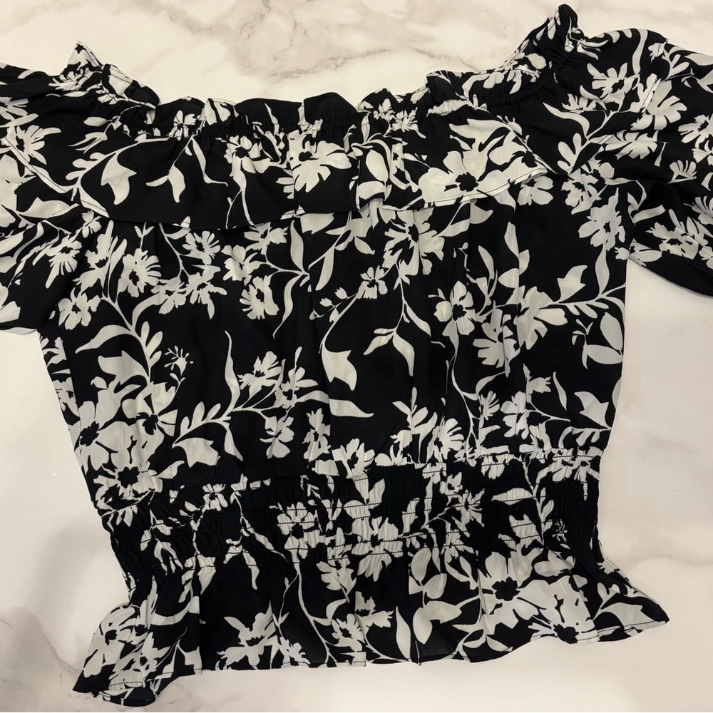 Express off the shoulder black and white floral top